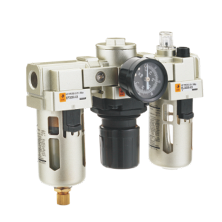 [EC4000-045] Combinación Filtro Regulador y Lubricador E4000-045 FRL 1/2" BSP, manómetro redondo, Bar/Psi, purga manual, 25um