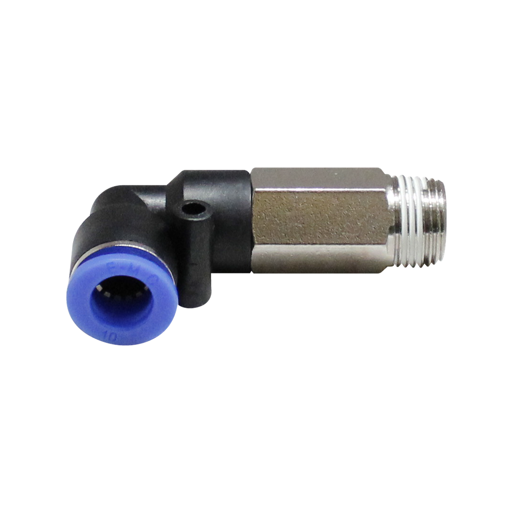 Conector Rapido en codo a 90° Largo Macho manguera 10 MM X 1/2" BSP