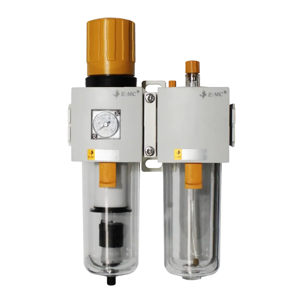 [EAC4010-04DF3-T] Combinación Filtro Regulador y Lubricador FR.L, manómetro cuadrado, grado de fitración 40 micras, Tamaño 4, vasos policarbonato, 145 PSI, purga automática, puertos 1/2" NPT