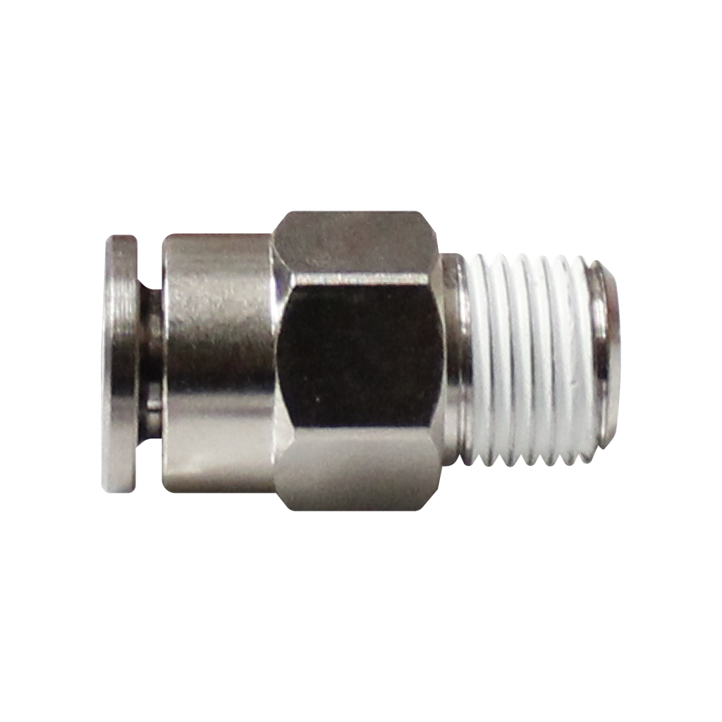 [EMC06-02P-A] Racor rápido recto metálico, latón niquelado, manguera 6mm rosca 1/4'' PT