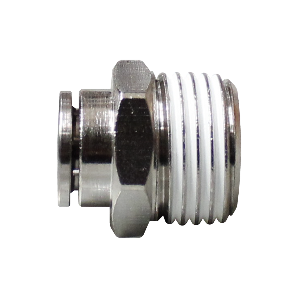 Racor rápido recto metálico, latón niquelado, manguera 10mm rosca 3/8'' PT