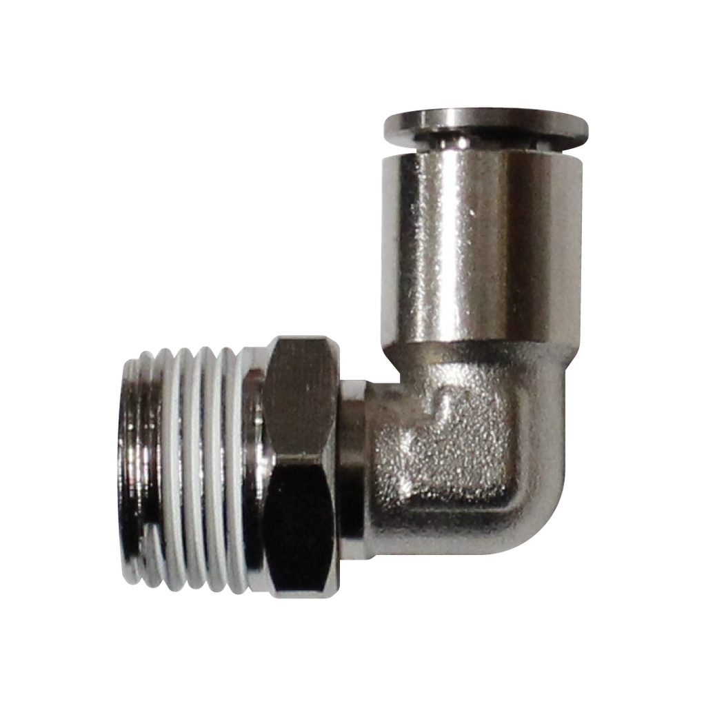 Racor rápido codo metálico, latón niquelado, manguera 8mm rosca 1/8'' PT
