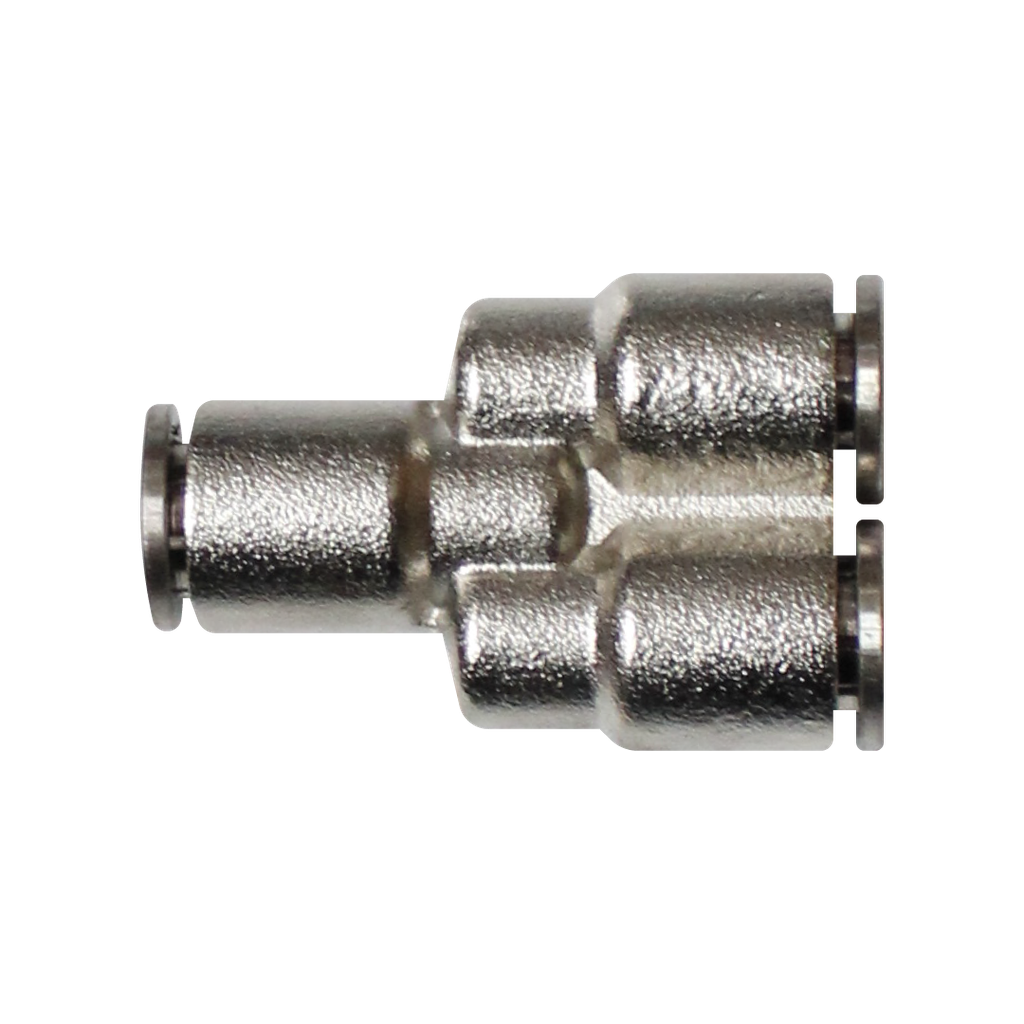 Racor rápido "Y" metálico, latón niquelado, unión manguera-manguera 8mm