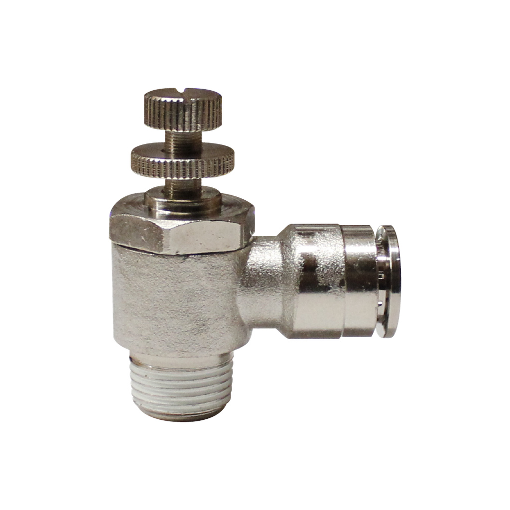 Regulador de caudal latón niquelado, diamétro de manguera 12mm cuerda 3/8''PT