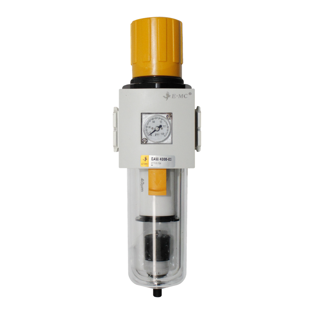 Unidad Filtro y regulador FR, tamaño 4, manómetro redondo, 10 Bar/145 Psi, pruga autómatica 3/8" BSP