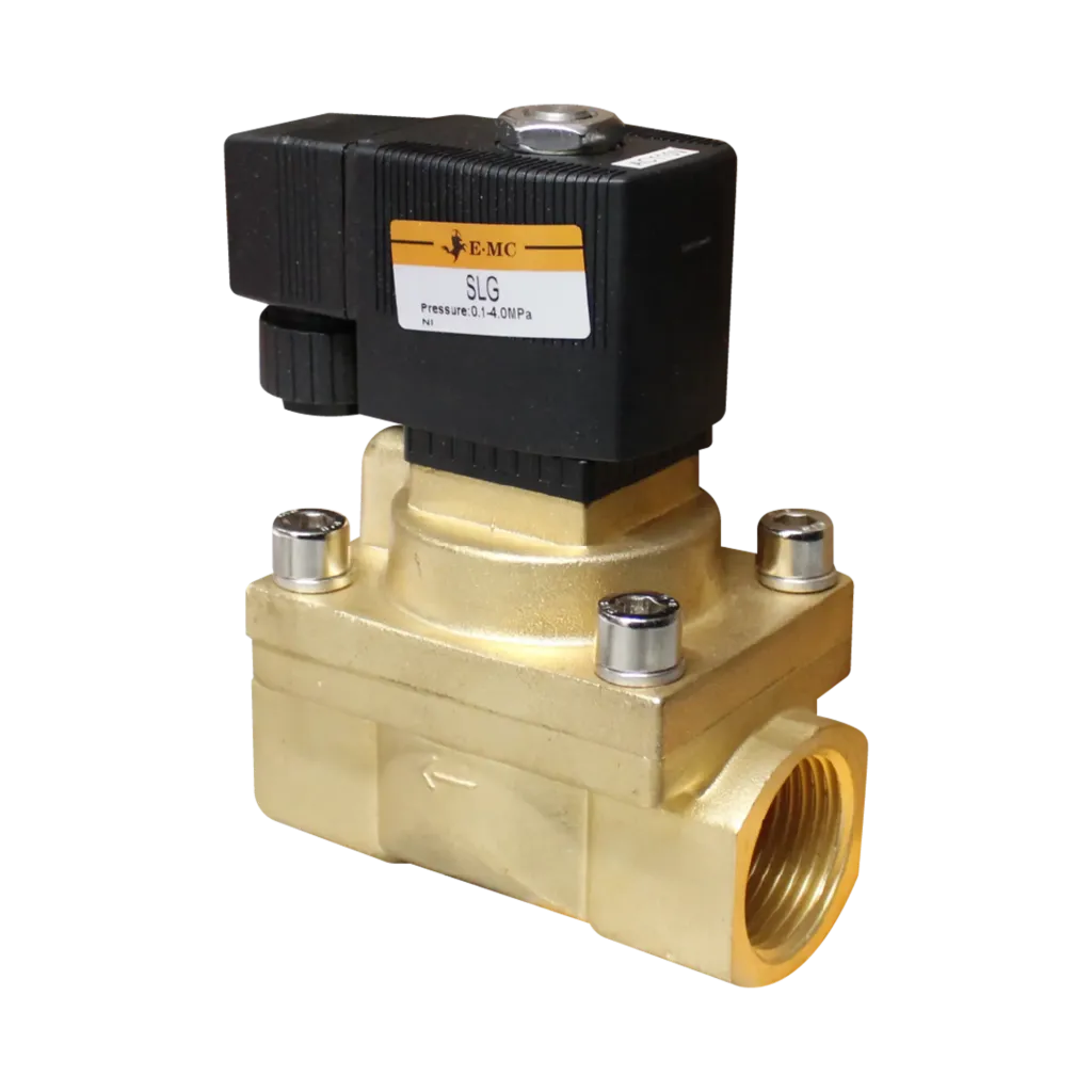 Válvula Solenoide 2/2 N.C, 24 VDC, Sellos PTFE, Cuerpo Laton, Puertos 1/2" NPT, Piloto Interno